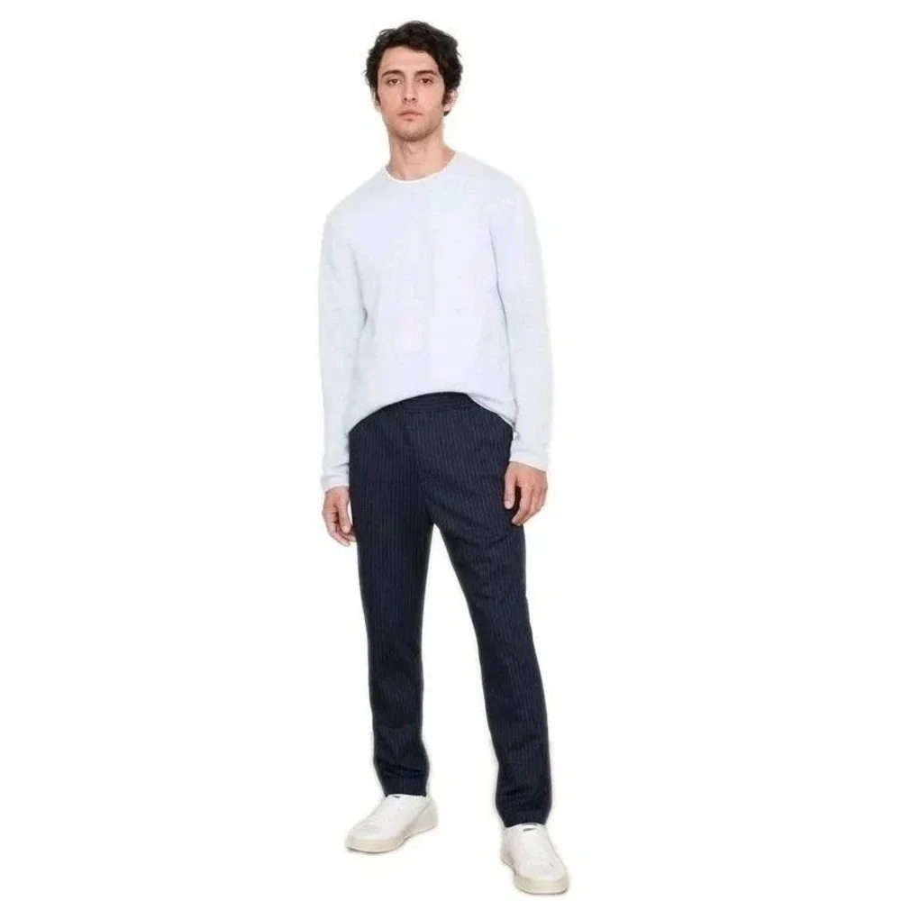 Vince Pinstripe Jogger Pants Men Large Blue Striped Pull On Comfort Lounge Luxe